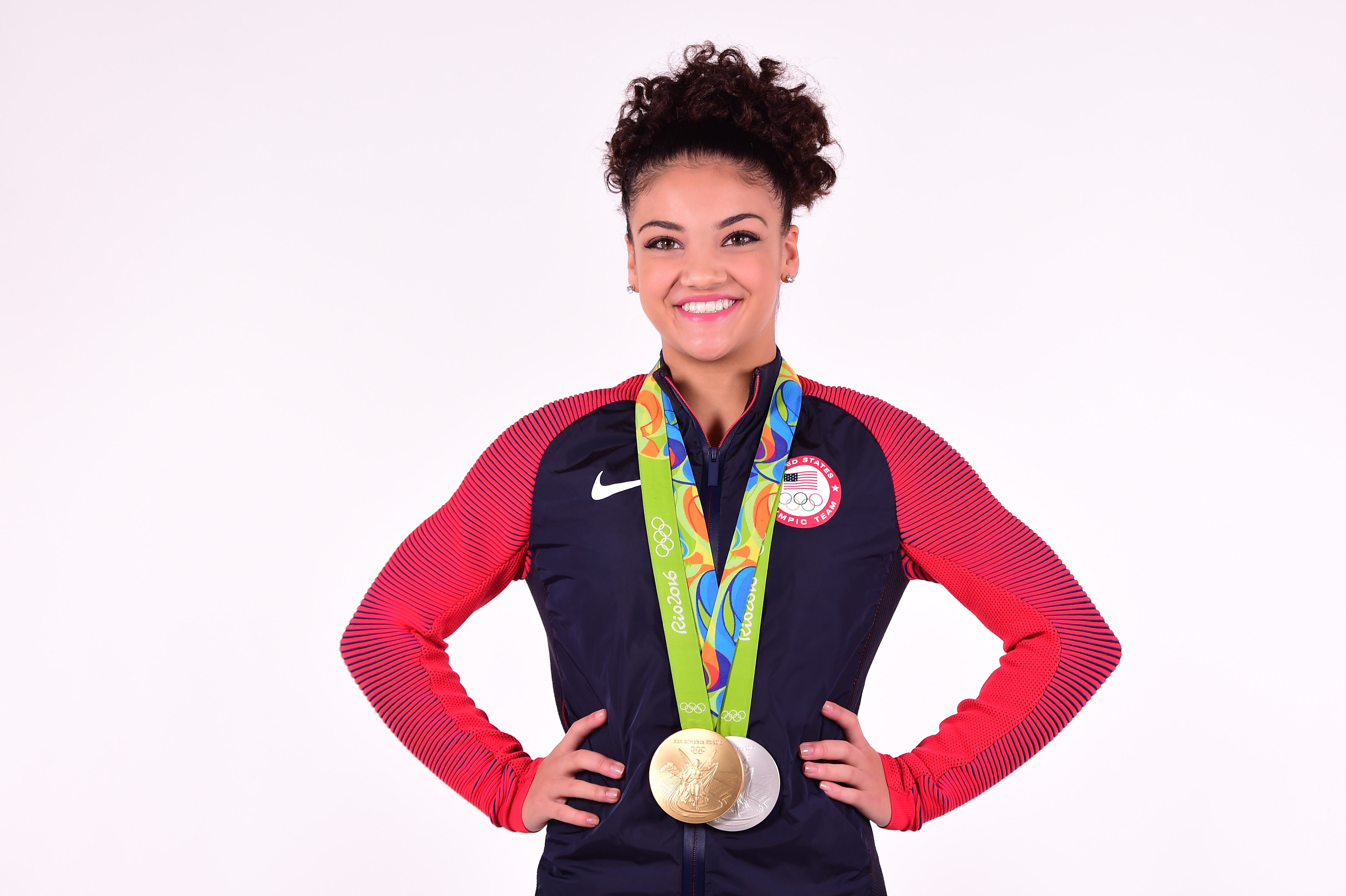 LOS ANGELES, CA - OCTOBER 05: Gymnast Laurie Hernandez poses for a portrait on October 5, 2016 in Los Angeles, California. Hernandez, from Old Bridge Township, New Jersey, won a gold medal in the team event for the United States and silver on the balance beam at the Rio 2016 Olympic Games. She is also competing on season 23 of Dancing with the Stars. (Photo by Harry How/Getty Images) *** Local Caption *** Laurie Hernandez